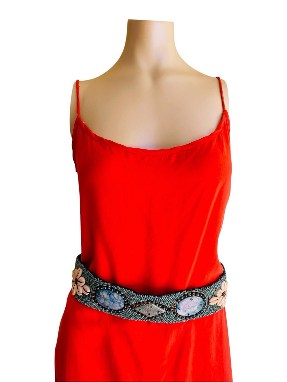 Turquoise Tribal Handmade Beaded African Cowrie Shell Tie Belt 32" - Picture 1 of 12